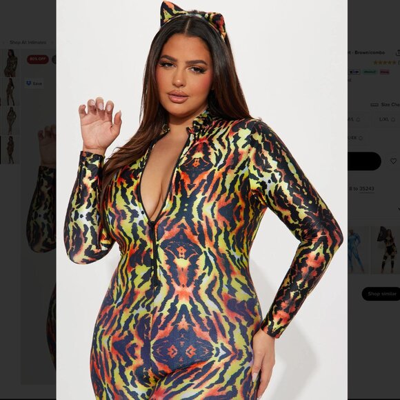 Fashion Nova Wild Thing Tiger Jumpsuit/Ears 2 Piece Costume Set, Medium/Large - Picture 7 of 9